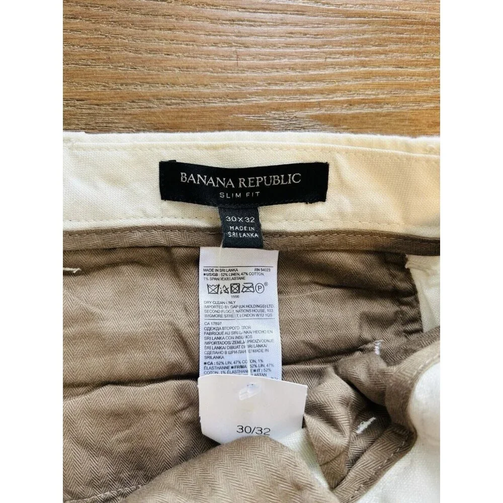New Banana Republic Slim Fit Performance Linen Pants Ivory Mens 30x32